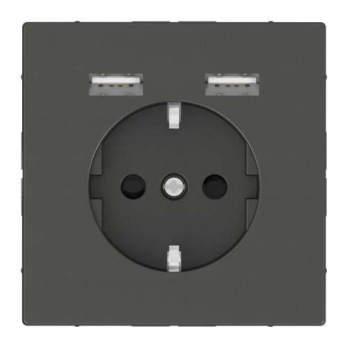 SCHNEIDER ELECTRIC MTN2366-6034 МЕХАНИЗЪМ КОНТАКТ ШУКО 16А + 2ХUSB CHARGER 2400MA С ЛИЦЕВ ПАНЕЛ АНТРАЦИТ SYSTEM DESIGN