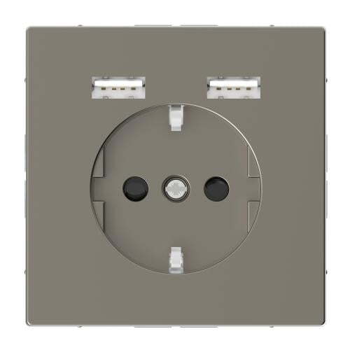 SCHNEIDER ELECTRIC MTN2366-6050 МЕХАНИЗЪМ КОНТАКТ ШУКО 16А + 2ХUSB CHARGER 2400MA С ЛИЦЕВ ПАНЕЛ МЕТАЛЕН НИКЕЛ SYSTEM DESIGN
