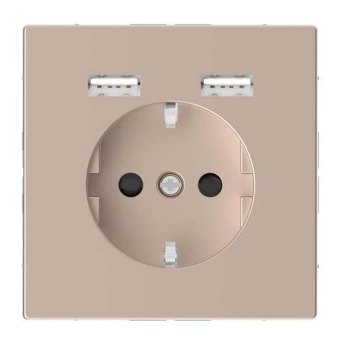 SCHNEIDER ELECTRIC MTN2366-6051 МЕХАНИЗЪМ КОНТАКТ ШУКО 16А + 2ХUSB CHARGER 2400MA С ЛИЦЕВ ПАНЕЛ МЕТАЛЕН ШАМПАНСКО SYSTEM DESIGN