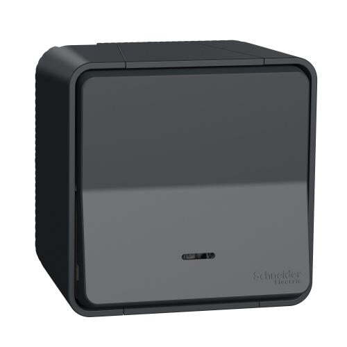 SCHNEIDER ELECTRIC ВЛАГОЗАЩИТЕН ЛИХТ БУТОН С ИНДИКАТОР ЗА ОТКРИТ МОНТАЖ MUR35028 MUREVA STYL АНТРАЦИТ