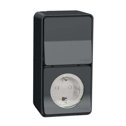 SCHNEIDER ELECTRIC КОНТАКТ + ДЕВИАТОРЕН КЛЮЧ ШУКО, С ДЕТСКА ЗАЩИТА ЗА ОТКРИТ МОНТАЖ MUR36024 MUREVA STYL АНТРАЦИТ