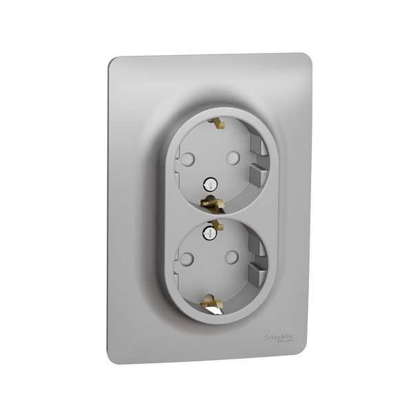 SCHNEIDER ELECTRIC NEW UNICA ДВОЕН КОНТАКТ, ШУКО, 2P+E 16A, АЛУМИНИЙ