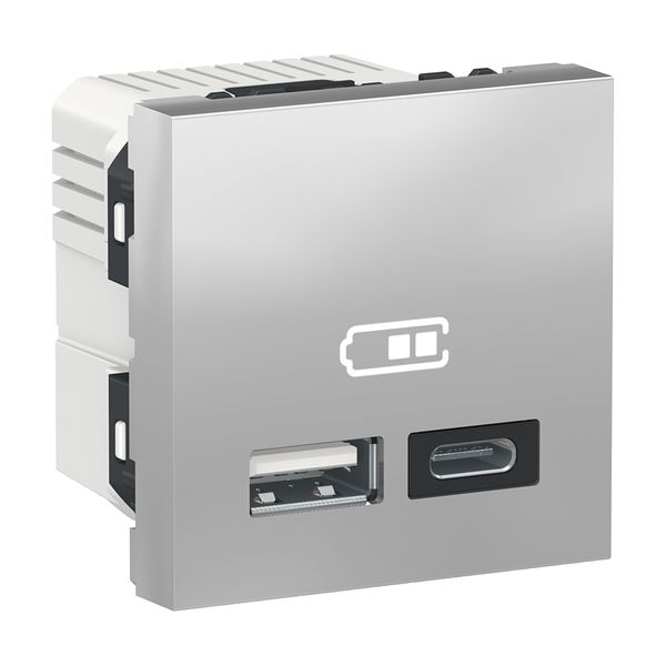 SCHNEIDER ELECTRIC NEW UNICA ДВОЙНО USB ЗАРЯДНО 2.0, A+C, АЛУМИНИЙ
