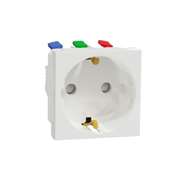 SCHNEIDER ELECTRIC NEW UNICA NEW UNICA - ЕДИНИЧЕН КОНТАКТ ШУКО С ДЕТСКА ЗАЩИТА - 2P+E - 16A 250V, БЕЗВИНТОВО СВЪРЗВАНЕ - IP21 D - БЯЛ