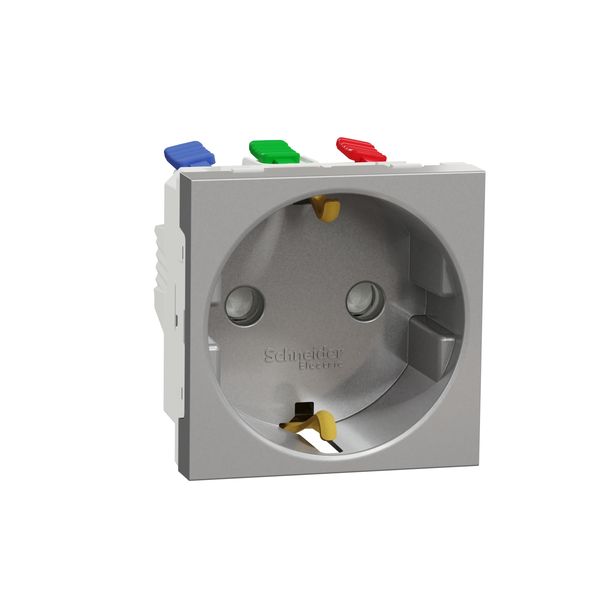 SCHNEIDER ELECTRIC NEW UNICA NEW UNICA - ЕДИНИЧЕН КОНТАКТ ШУКО - 2P+E - 16A 250V, БЕЗВИНТОВО СВЪРЗВАНЕ - IP21D - АЛУМИНИЙ