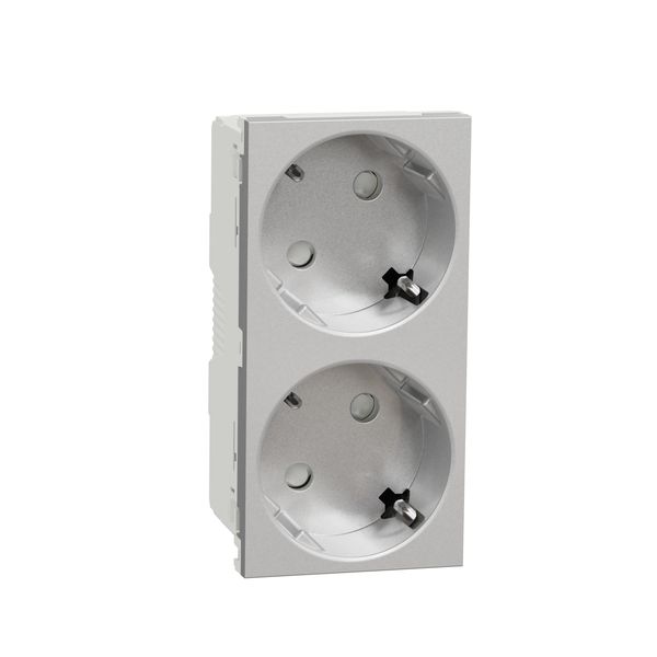 SCHNEIDER ELECTRIC NEW UNICA NEW UNICA, ДВОЕН КОНТАКТ ШУКО С ДЕТСКА ЗАЩИТА, 2P+E, 16A 250V, БЕЗВИНТОВО СВЪРЗВАНЕ - IP21 D, АЛУМИНИЙ