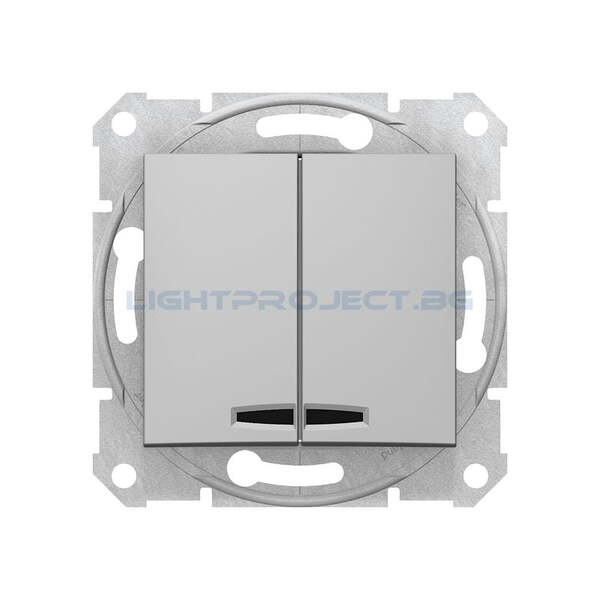 SCHNEIDER ELECTRIC SDN0300360 СЕРИЕН КЛЮЧ СЪС СИНЯ ГЛИМ ЛАМПА SEDNA, 10А , АЛУМИНИЙ