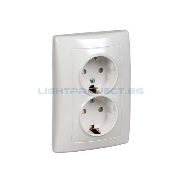 SCHNEIDER ELECTRIC SDN3000421 ДВОЕН КОНТАКТ С ДЕТСКА ЗАЩИТА SEDNA, 16А, БЯЛ