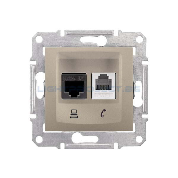 SCHNEIDER ELECTRIC SDN5100168 РОЗЕТКА ТЕЛЕФОННА И ИНФОРМАЦИОННА RJ11+RJ45 КАТ.5Е UTP SEDNA, 16А, ТИТАНИЙ