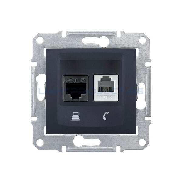 SCHNEIDER ELECTRIC SDN5100170 РОЗЕТКА ТЕЛЕФОННА И ИНФОРМАЦИОННА RJ11+RJ45 КАТ.5Е UTP SEDNA, 16А, ГРАФИТ