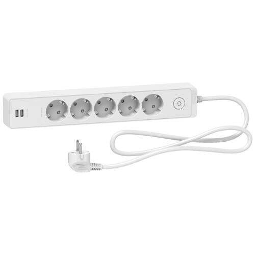 SCHNEIDER ELECTRIC ST945U1W UNICA РАЗКЛОНИТЕЛ ШУКО 5 ГНЕЗДА, 2Х USB, 1.5М, КЛЮЧ- БЯЛ