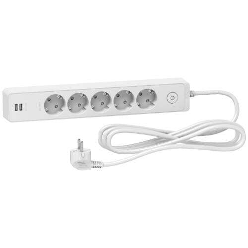 SCHNEIDER ELECTRIC ST945U3W UNICA РАЗКЛОНИТЕЛ ШУКО 5 ГНЕЗДА, 2Х USB, 3М, КЛЮЧ- БЯЛ