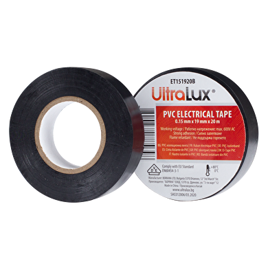 ULTRALUX PVC ИЗОЛАЦИОННА ЛЕНТА 20М/РОЛКА 19ММ Х 0,15ММ Х 20М, 1 БР.
