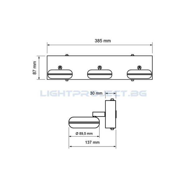 ULTRALUX LED ОСВЕТИТЕЛНО ТЯЛО ЗА БАНЯ, 3X5W, 2700K ХРОМ, IP44 ВЛАГОЗАЩИТЕН