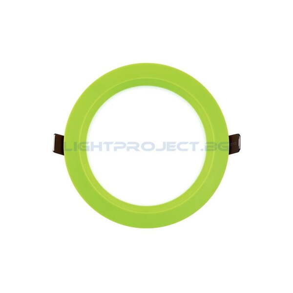 ULTRALUX LED ПАНЕЛ ЗА ВГРАЖДАНЕ, КРЪГ, ЗЕЛЕНА РАМКА, 6W, 2700K, 220-240V AC, ТОПЛА СВЕТЛИНА