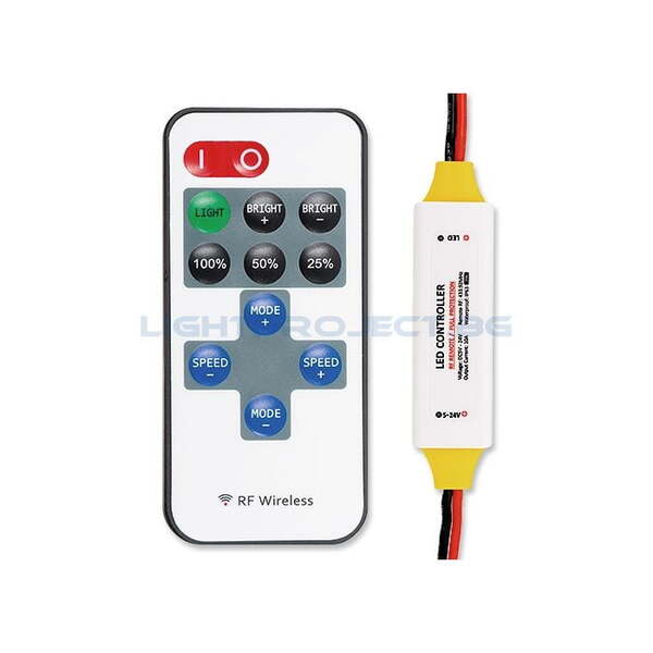 ULTRALUX ПРОФЕСИОНАЛЕН RF КОНТРОЛЕР ЗА ЕДНОЦВЕТНО СВЕТОДИОДНО ОСВЕТЛЕНИЕ, 5-24V DC, 10A