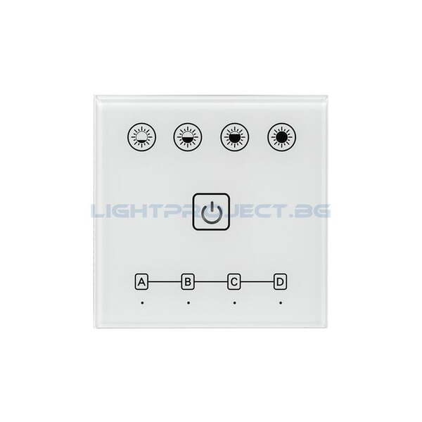 ULTRALUX SMART 2.4G RF TOUCH ПАНЕЛ ЗА СТЕНА ЗА ЕДНОЦВЕТНО ОСВЕТЛЕНИЕ, 4 ЗОНИ