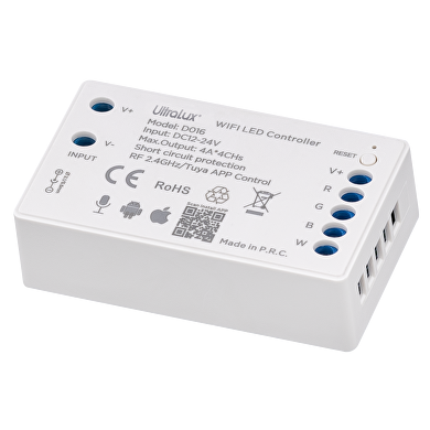 ULTRALUX SMART 2.4G RF WIFI КОНТРОЛЕР ЗА RGBW LED ЛЕНТА 16A, 192W (12VDC), 12-24VDC