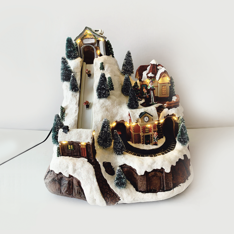 ACA LIGHTING КОЛЕДНО ОСВЕТЛЕНИЕ LED WW IM / KO VILLAGE POLYCHROMO+MOVEMENT TRANCES & SKE+MUSIC 4.5V (ANPA) / 3AA (BAT) 28X25.5X28.5CM ACA-X0308