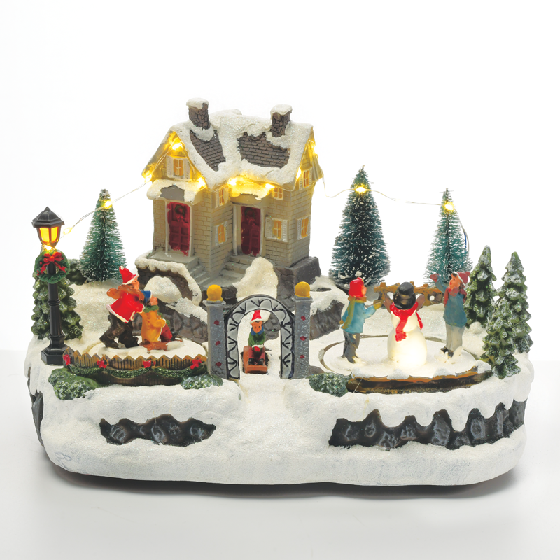 ACA LIGHTING КОЛЕДНО ОСВЕТЛЕНИЕ LED WW IM / KO VILLAGE POLYCHROMO+PATINAZ MOVEMENT+MUSIC 4.5V (ANPA) / 3AA (BAT) 32X23X19CM ACA-X0315