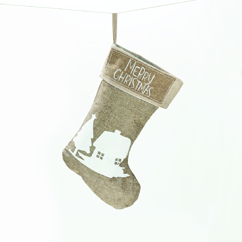 ACA LIGHTING CHRISTMAS X071173 XMAS STOCKING DARK BEIGE DECORATIVE (HOUSE & TREE) 26*47cm