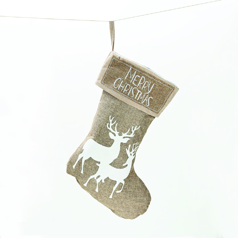 ACA LIGHTING CHRISTMAS X071174 XMAS STOCKING DARK BEIGE DECORATIVE (REINDEERS) 26*47cm