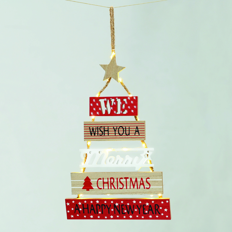 ACA LIGHTING CHRISTMAS X07201190 WOODEN SIGN XMAS TREE 20 WW LED BATT:2ΧAA(NOT INCL) IP20 4*39cm