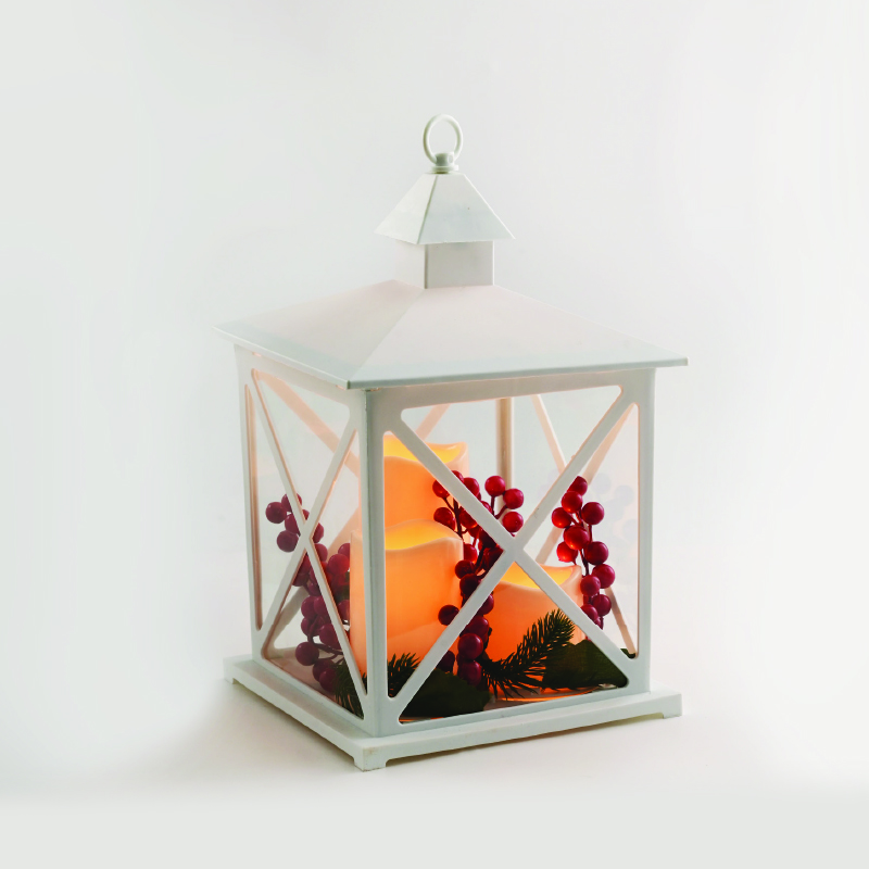 ACA LIGHTING CHRISTMAS X0731193 WHITE PLASTIC LANTERN 3 CANDLES MISTLETOES 3 WW LED FLICKER BATT:3XAAA(NOT INCL) IP20 23,5x23,5x37,5cm