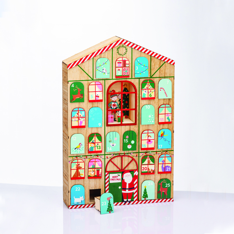 ACA LIGHTING CHRISTMAS X156006 WOODEN HOUSE CALENDAR WITH DRAWERS DECORATIVE 39x8.5x60cm