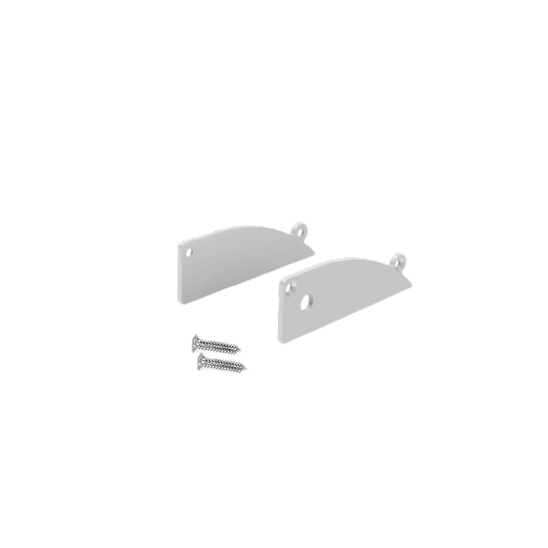 ACA LIGHTING PROFILES EP173 - SET OF SILVER PLASTIC END CAPS FOR P173, 1 WITHOUT HOLE & 1 WITH HOLE