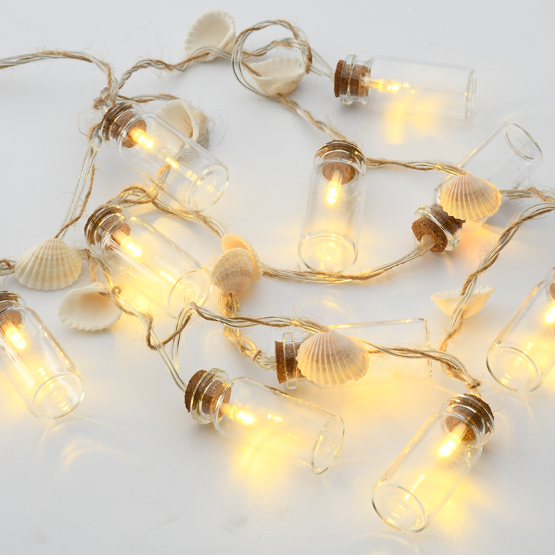 ACA LIGHTING CHRISTMAS F04101102 "GLASS BOTTLE - SHELL", 10 LED STRING LIGHTS WITH BATTERIES (2xAA), WW, IP20, 135+30cm, TRANS/NT LEAD CABLE