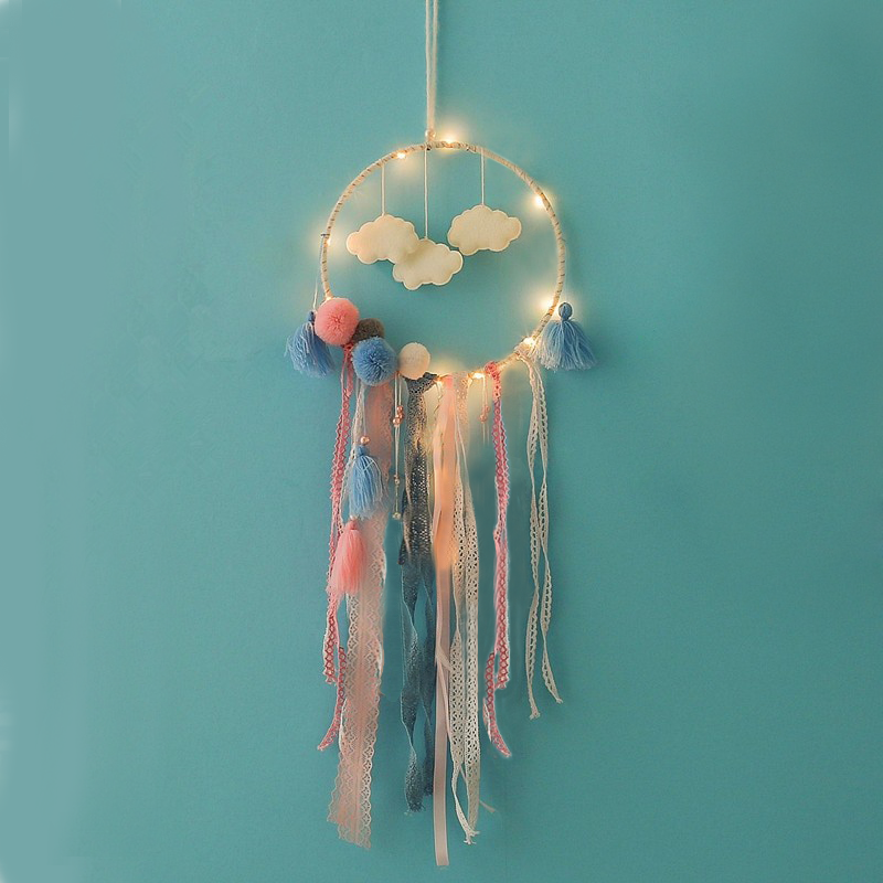 ACA LIGHTING CHRISTMAS F07101629 "MULTICOLOR FABRIC DREAMCATCHER", 10 MINI LED LIGHTS WITH BATTERIES (2xCR2032), WARM WHITE, IP20, φ20x70cm, TRANSPARENT LEAD CABLE