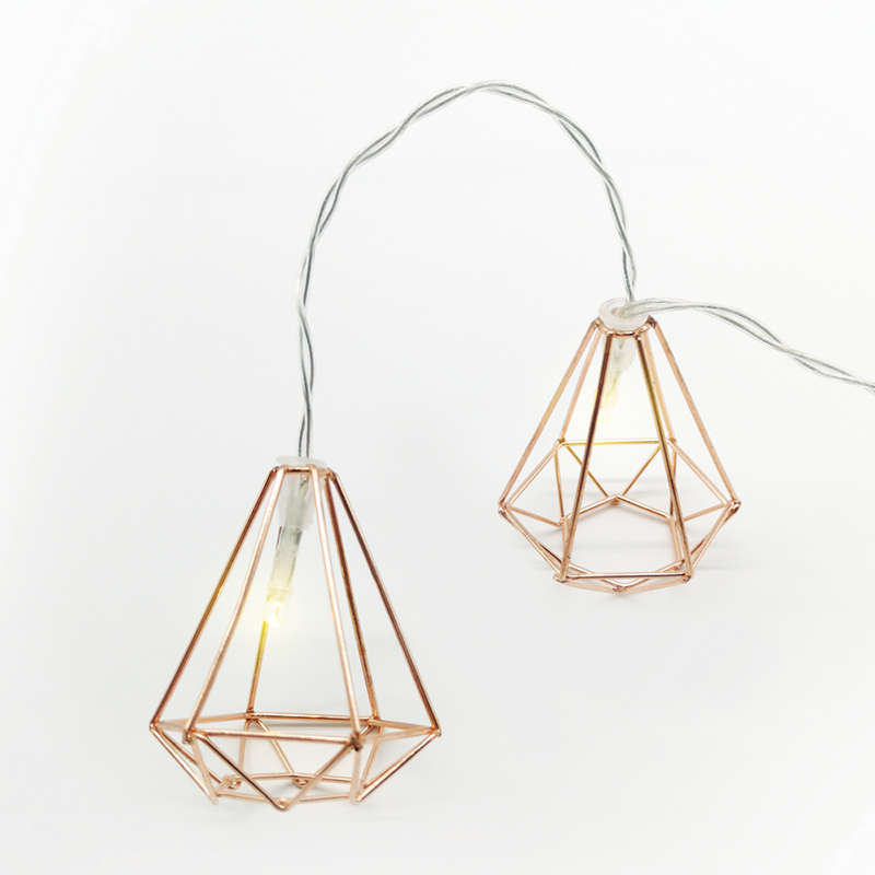 ACA LIGHTING CHRISTMAS FMCDIAM10WW2AT "METAL DIAMOND", 10 LED STRING LIGHTS WITH BATTERIES (3xAA) & TIMER (6ON/18OFF), WARM WHITE, COPPER METAL, IP20, 135+30cm TRANSPARENT LEAD CABLE