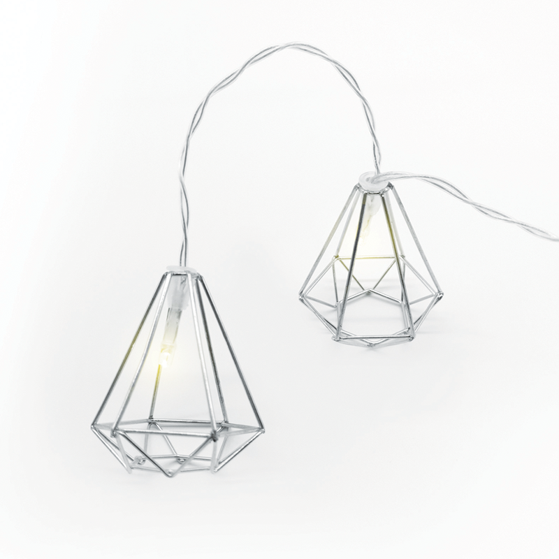 ACA LIGHTING CHRISTMAS FMSDIAM10WW2A "METAL DIAMOND", 10 LED STRING LIGHTS WITH BATTERIES (3xAA), WARM WHITE, SILVER METAL, IP20, 135+30cm TRANSPARENT LEAD CABLE