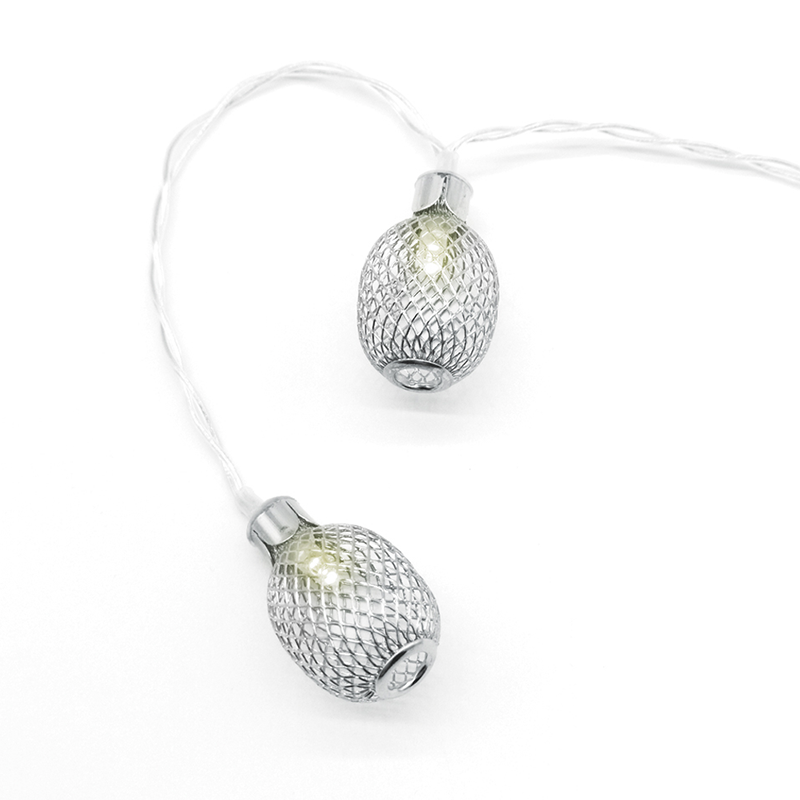 ACA LIGHTING CHRISTMAS FMSPEAR10WW2AT PHASHING OUT"METAL PINAPPLE", 10 LED STRING LIGHTS WITH BATTERIES (3xAA) & TIMER (6ON/18OFF), WARM WHITE, SILVER METAL, IP20, 135+30cm TRANSPARENT LEAD CABLE