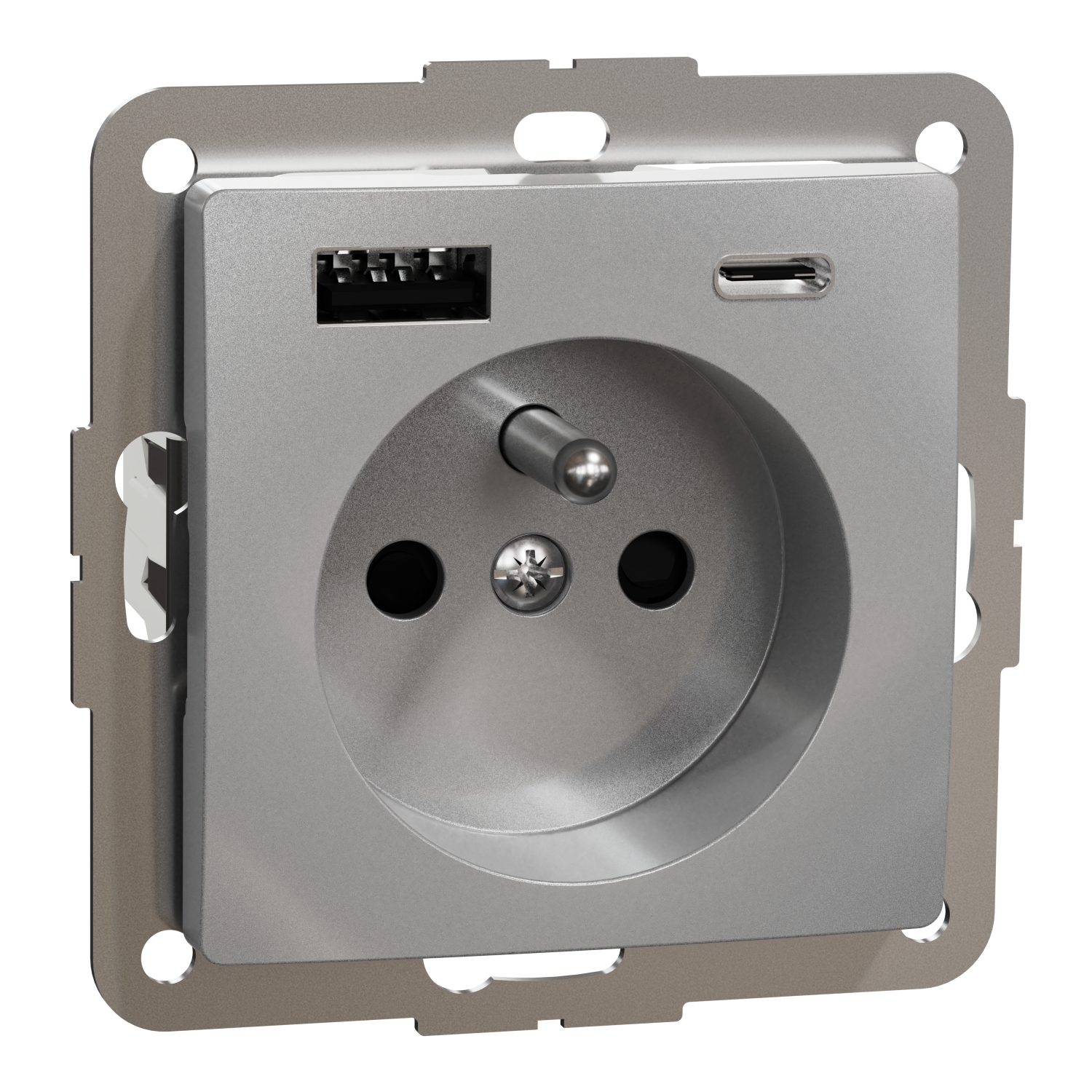 SCHNEIDER ELECTRIC SDD113072 SEDNA DESIGN & ELEMENTS, КОНТАКТ ФРЕНСКИ СТАНДАРТ + 2X USB ТИП A И ТИП C, 2P + E, USB A+C, 3A, АЛУМИНИЙ