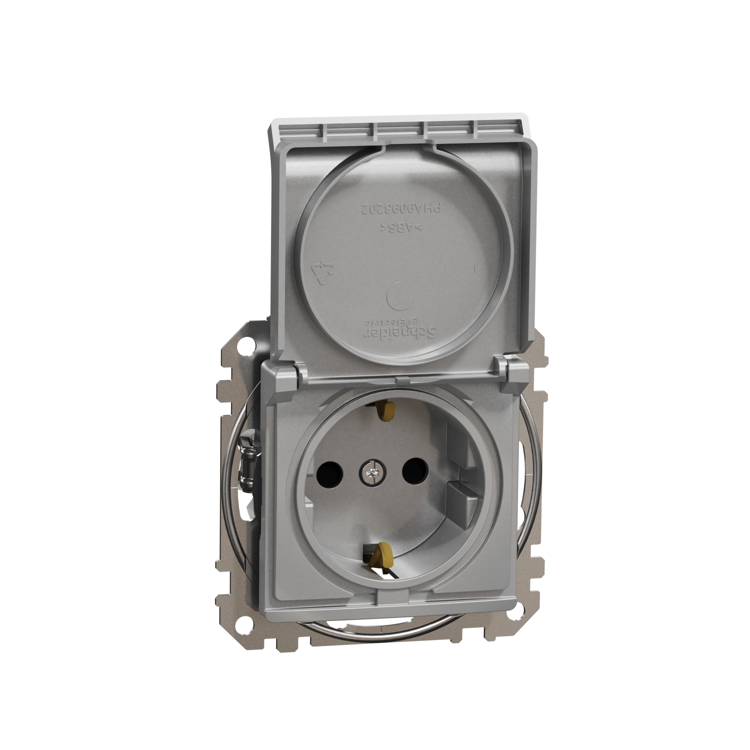 SCHNEIDER ELECTRIC SDD113024 SEDNA DESIGN & ELEMENTS, КОНТАКТ ШУКО, СТРАНИЧНО ЗАЗЕМЯВАНЕ, БЕЗВИНТОВ МОНТАЖ, С КАПАК, АЛУМИНИЙ