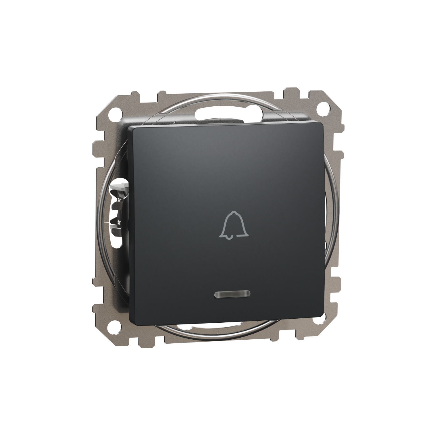 SCHNEIDER ELECTRIC SDD114131L SEDNA DESIGN & ELEMENTS, ЕДНОПОСОЧЕН ПУШ БУТОН 10A СИН ЛОКАТОРЕН LED СИМВОЛ ЗВЪНЕЦ, АНТРАЦИТ