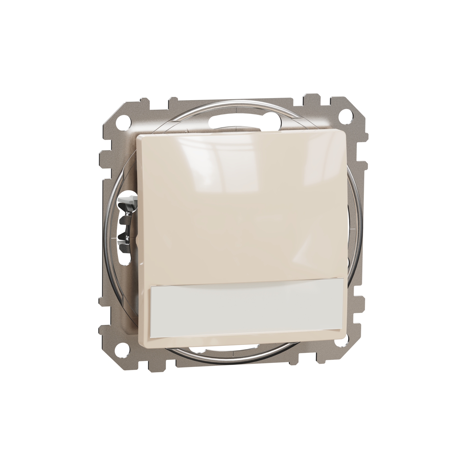 SCHNEIDER ELECTRIC SDD112133L SEDNA DESIGN & ELEMENTS, ЕДНОПОСОЧЕН ПУШ БУТОН 10A СИН ЛОКАТОРЕН LED, ДУРЖАЧ ЗА ЕТИКЕТ, КРЕМ