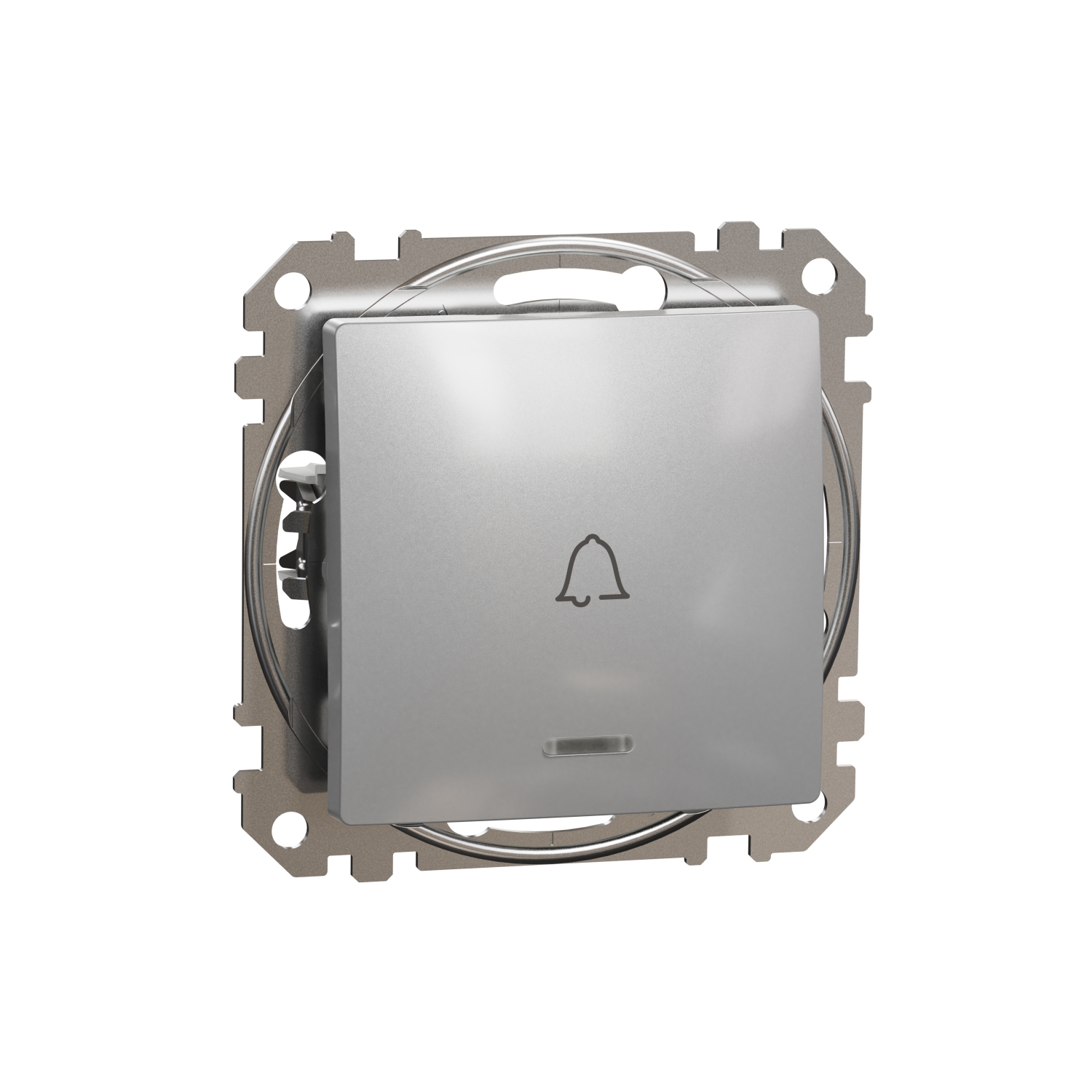 SCHNEIDER ELECTRIC SDD113131L SEDNA DESIGN & ELEMENTS, ЕДНОПОСОЧЕН ПУШ БУТОН 10A СИН ЛОКАТОРЕН LED СИМВОЛ ЗВЪНЕЦ, АЛУМИНИЙ