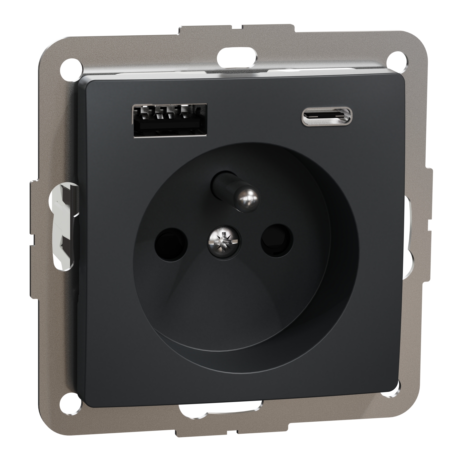 SCHNEIDER ELECTRIC SDD114072 SEDNA DESIGN & ELEMENTS, КОНТАКТ ФРЕНСКИ СТАНДАРТ + 2X USB ТИП A И ТИП C, 2P + E, USB A+C, 3A, АНТРАЦИТ