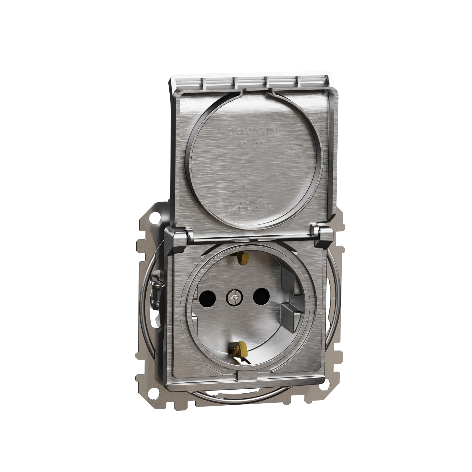 SCHNEIDER ELECTRIC SDD170024 SEDNA DESIGN & ELEMENTS, КОНТАКТ ШУКО, СТРАНИЧНО ЗАЗЕМЯВАНЕ, БЕЗВИНТОВ МОНТАЖ, С КАПАК, ДРАСКАН АЛУМИНИЙ