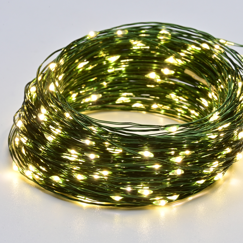 ACA LIGHTING CHRISTMAS X01100152 100 LED STRING LIGHTS, WW,GREEN COPPER WIRE, ADAPTOR (3,5VDC) & 8FUNCTIONS, IP44, 10M+3M, 600mA