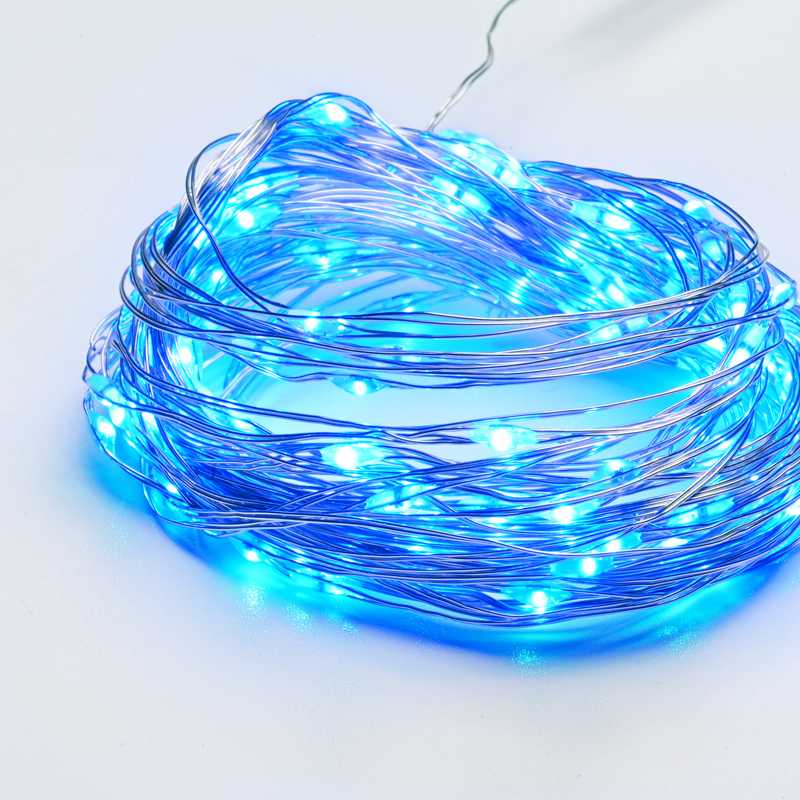 ACA LIGHTING CHRISTMAS X01100615 100 LED STRING LIGHTS TIMER BLUE SILVER COPPER WIRE & BAT.3XAA IP44 10m+10cm