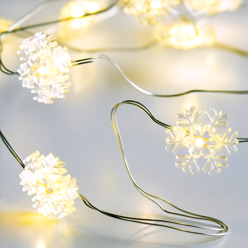 ACA LIGHTING CHRISTMAS X01201114 "SNOWFLAKE" MOTIF 20 LED STRING LIGHTS WARM WHITE SILVER COPPER WIRE & BATTER.2xAA IP20 2m+10cm 1.2W