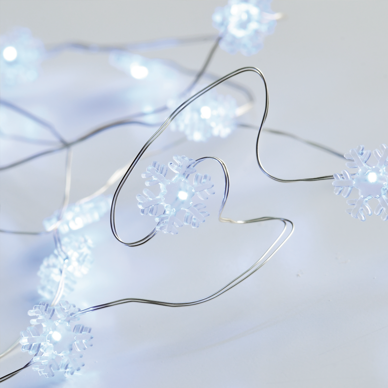 ACA LIGHTING CHRISTMAS X01202114 "SNOWFLAKE" MOTIF 20 LED STRING LIGHTS COOL WHITE SILVER COPPER WIRE & BATTER.2xAA IP20 2m+10cm 1.2W