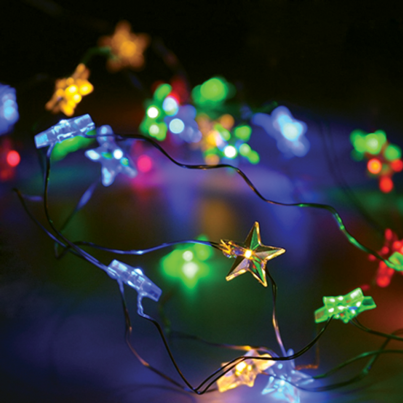 ACA LIGHTING CHRISTMAS X01203112 "STAR", 20 LED COPPER WIRE STRING LIGHTS, RGBY, SILVER COPPER WIRE.&BAT. 2xAA, IP20, 2M+10CM, 1.2W