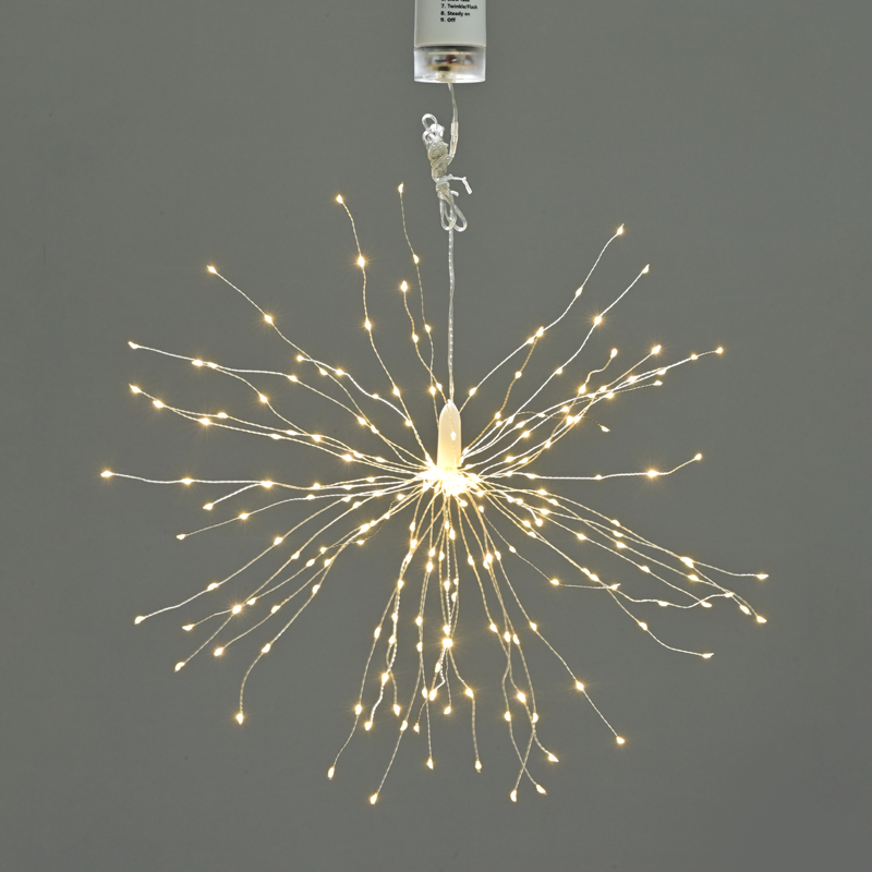 ACA LIGHTING CHRISTMAS X0125011811 250 LED FIREWORKS STRING LIGHT WW SILVER COPPER WIRE & BATTERY 4xAA+REMOTE IP44 5LEDSx50 STRINGS+100CM
