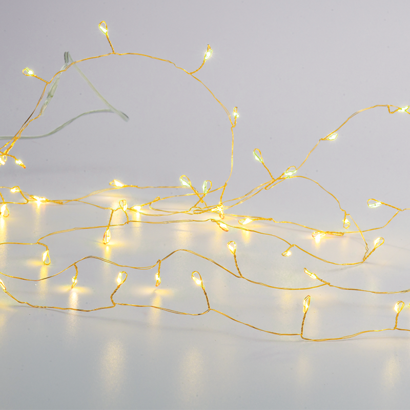 ACA LIGHTING CHRISTMAS X01501317 50 CLUSTER LED STRING LIGHTS, WW, GOLD COPPER WIRE & BAT. 3XAA IP20 2.5M+30CM, 3W