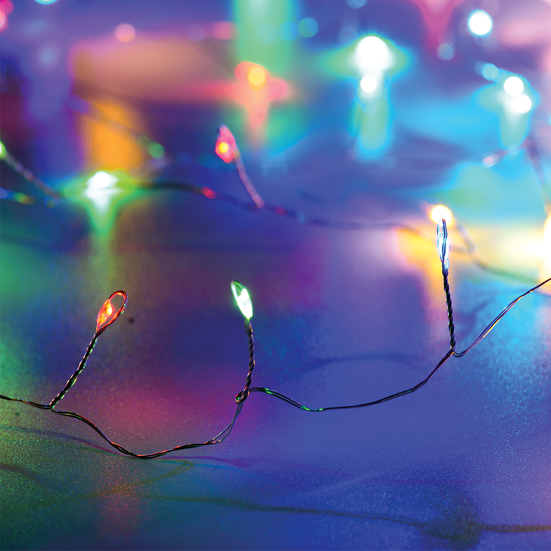 ACA LIGHTING CHRISTMAS X01503117 50 CLUSTER LED STRING LIGHTS, RGBY, SILVER COPPER WIRE & BAT. 3XAA IP20 2.5M+30CM, 3W